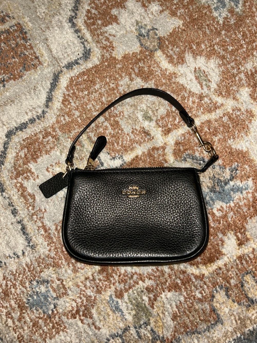 Coach Black Pebbled Leather Mini Wristlet with Gold Hardware